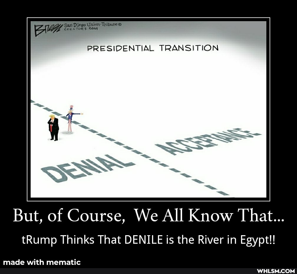 Diego Union-Tribunee
'com
PRESIDENTIAL TRANSITION
But, of Course, We All Know That...
tRump Thinks That DENILE is the River in Egypt!!