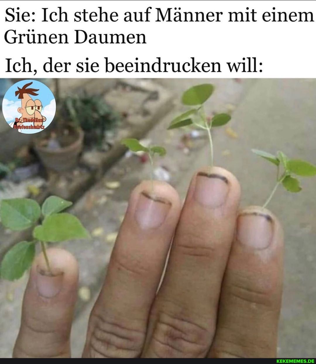 Sie: Ich stehe auf Männer mit einem
Grünen Daumen
Ich, der sie beeindrucken will:
