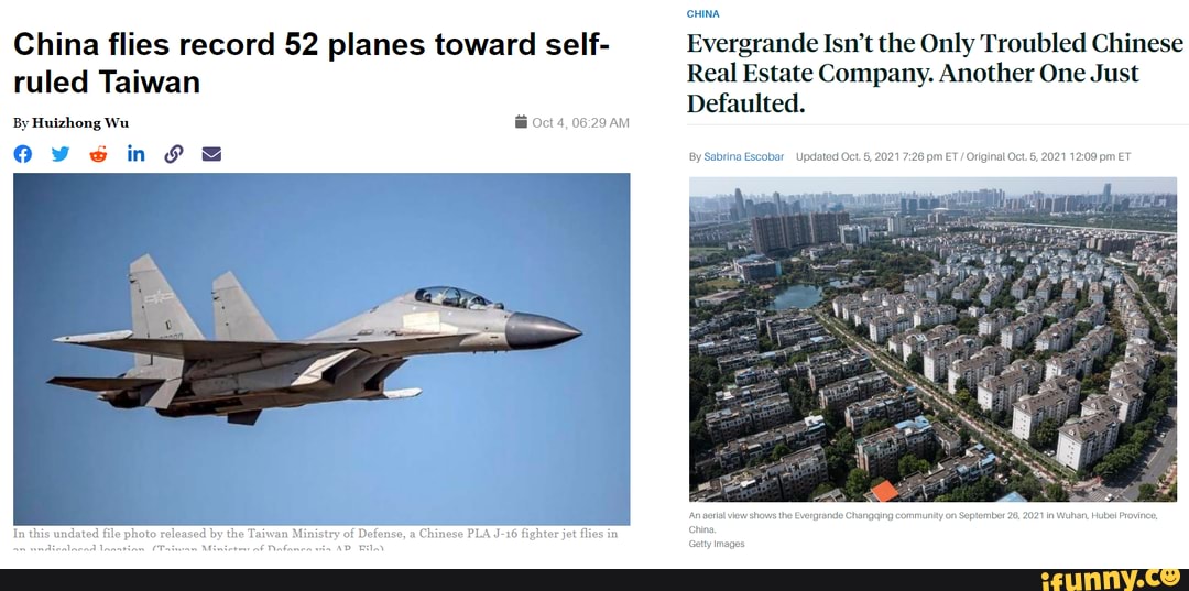 The actual headlines, from MilitaryTimes and Barrons, respectively. China flies record 52