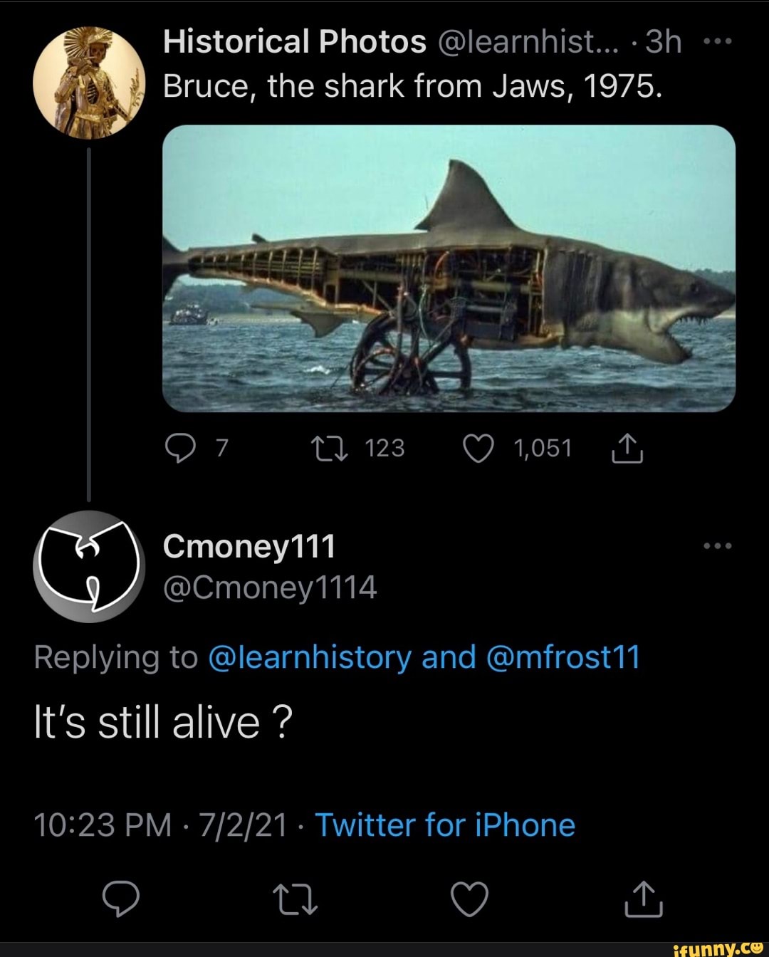 Historical Photos @learnhist... Bruce, the shark from Jaws, 1975. al