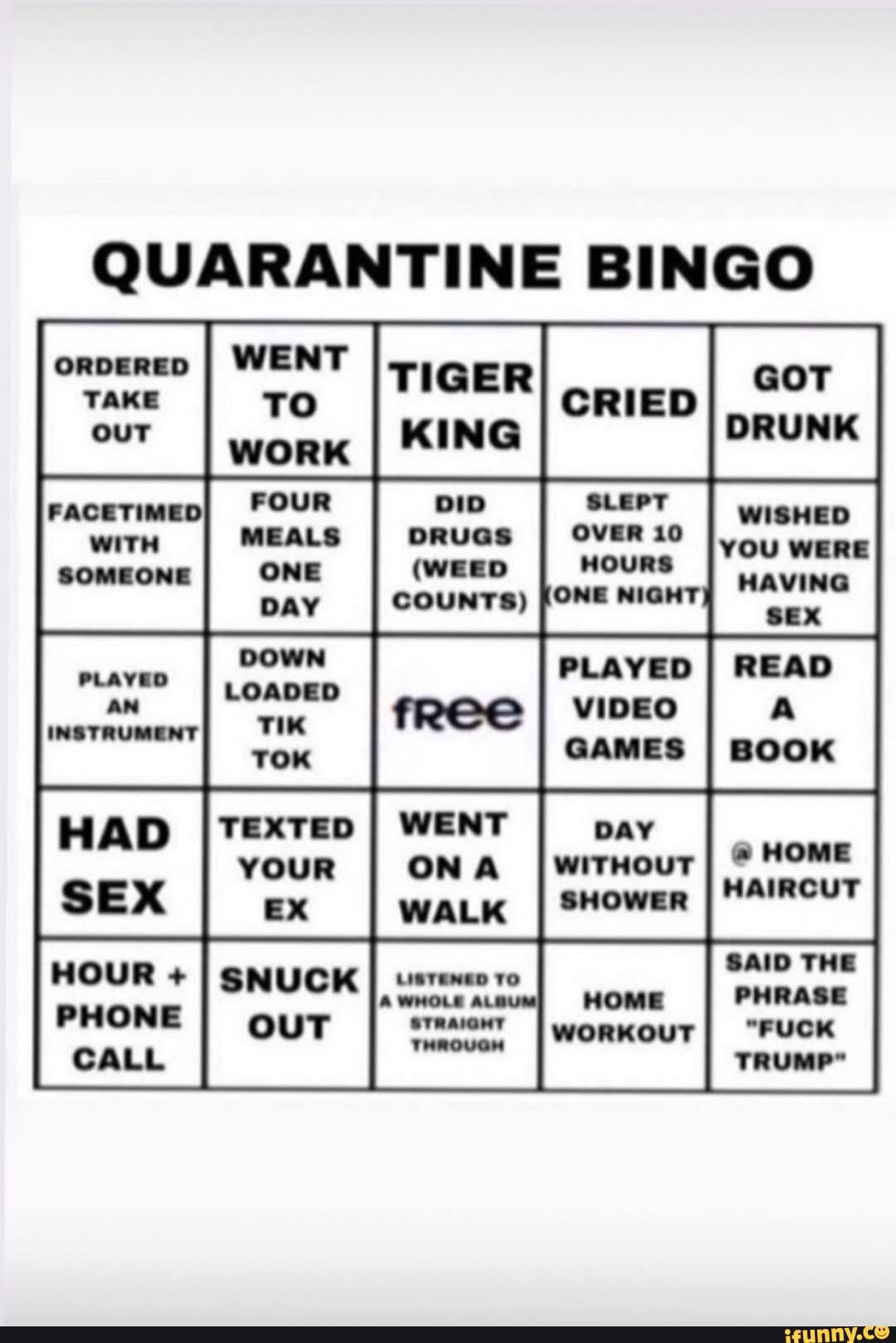 Quarantine Bingo Wished You Were Having Sex Played I Read Over 10 Hours Games I Book Said The