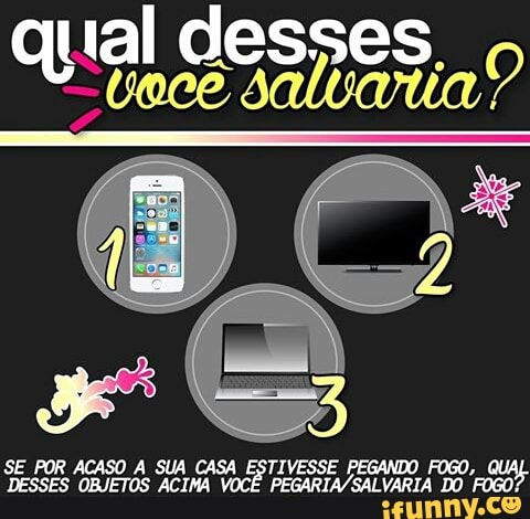 SE POR ACASO A SUA CASA ESTIVESSE PEGANDO FOGO,
DESSES OBJETOS ACIMA VOCÊ PEGARIA/SALVARIA DO