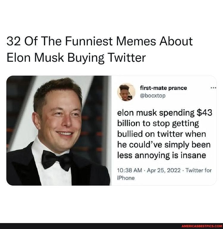 32 Of The Funniest Memes About Elon Musk Buying Twitter & first-mate ...