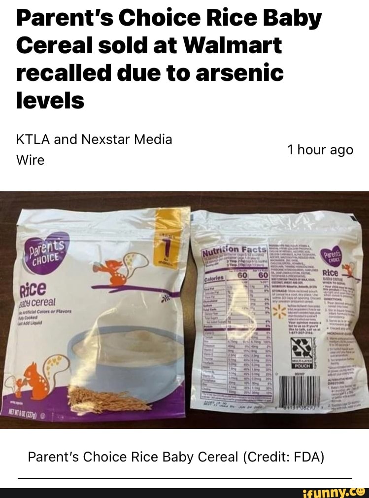 Parent's Choice Rice Baby Cereal sold at Walmart recalled due to