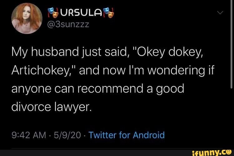 My Husband Just Said Okey Dokey Artichokey And Now I M Wondering If Anyone Can Recommend A Good 9 42 Am Twitter For Android Ifunny