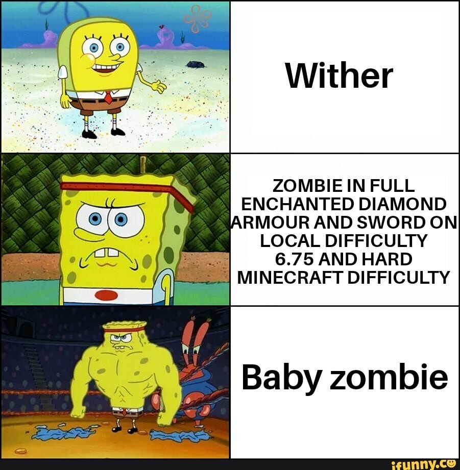 Wither Zombie In Full Enchanted Diamond Armour And Sword On Local Difficulty 6 75 And Hard Minecraft Difficulty Baby Zombie Ifunny