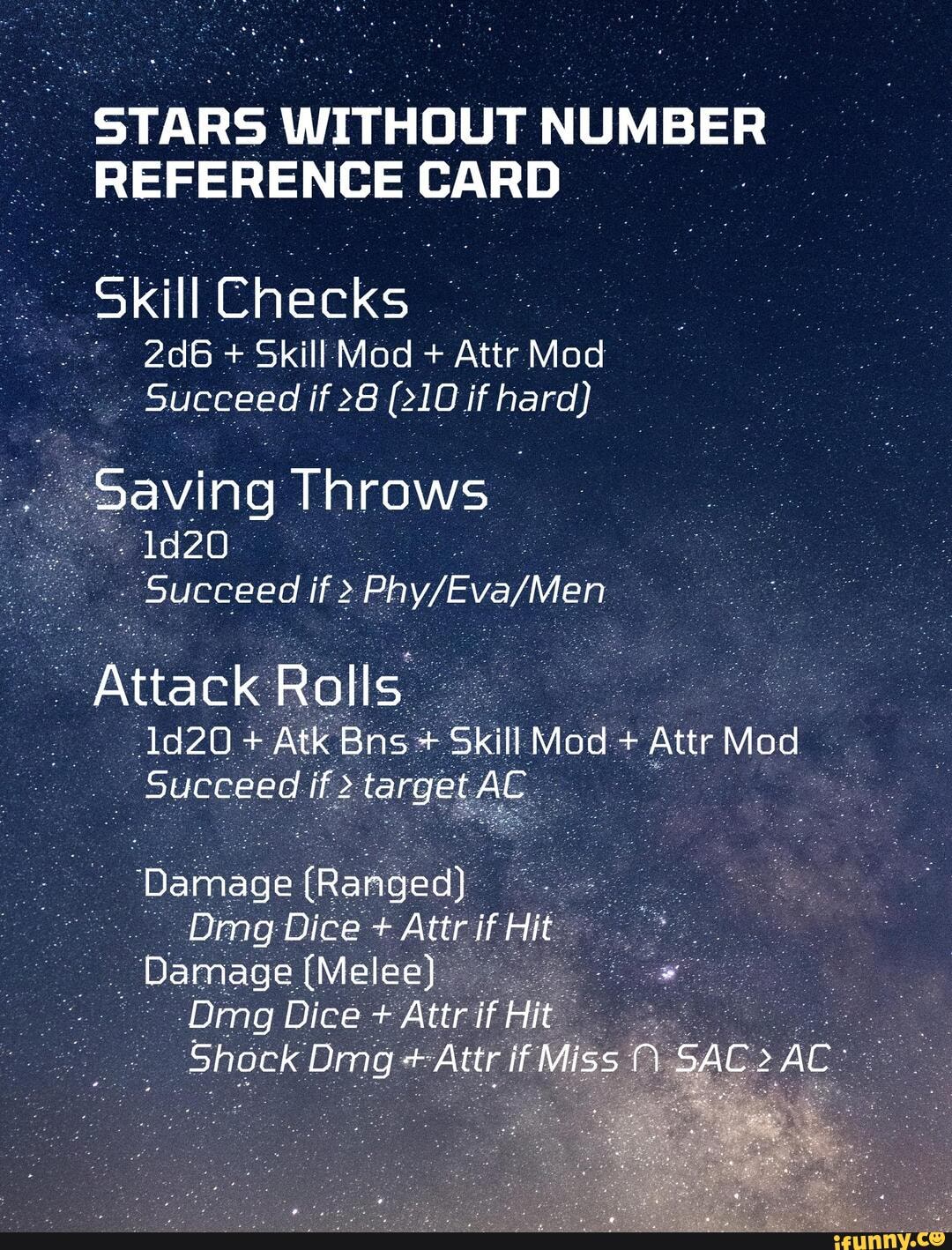 Stars without Number Reference Card STARS WITHOUT NUMBER REFERENCE