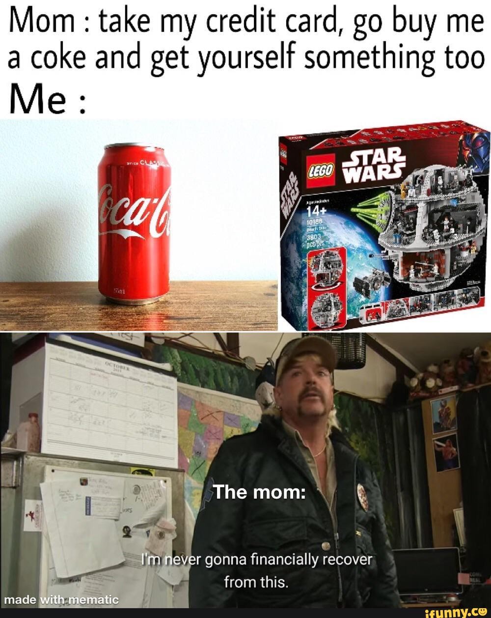 take my credit card, go buy me
a
coke and get yourself something too