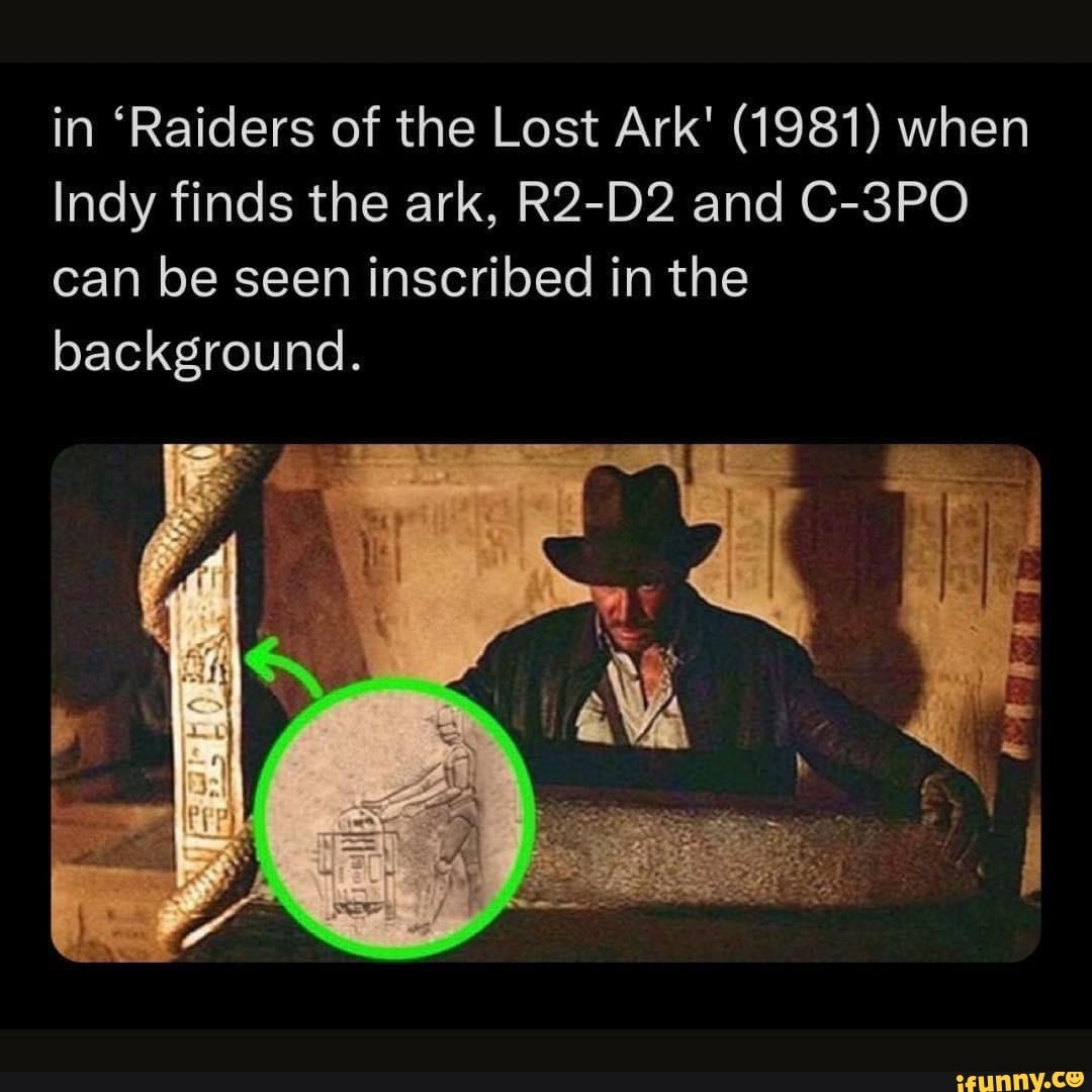 In 'Raiders of the Lost Ark' (1981) when Indy finds the ark, R2D2 and