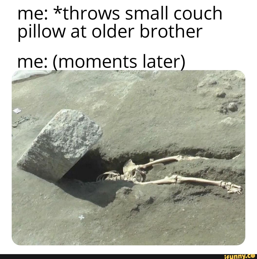 me: *throws small couch
pillow at older brother
me: (moments later