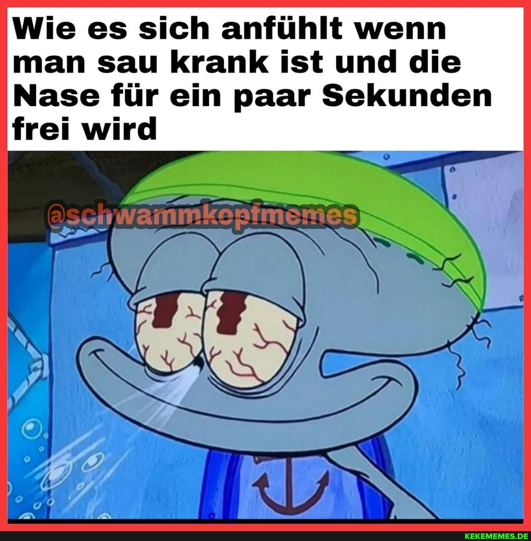 Wie es sich anfühlt wenn man sau krank ist und die
Nase für ein paar Sekunden frei wird