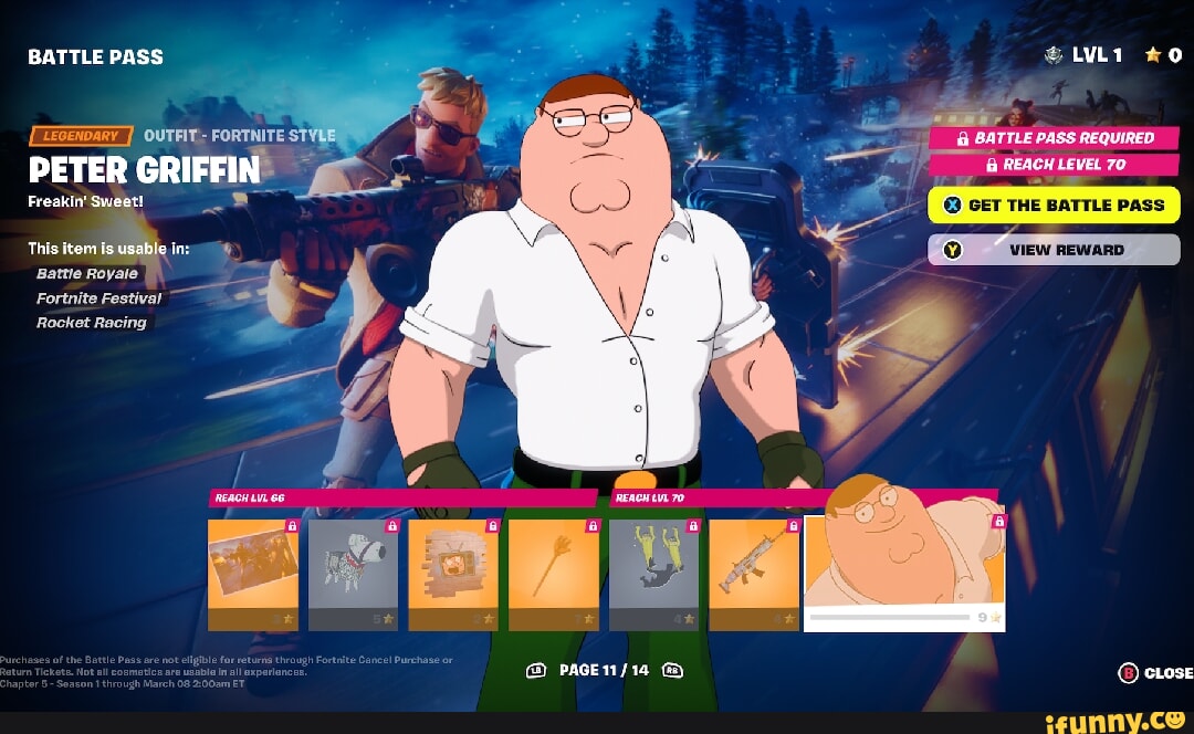 BATTLE PASS SLVL1 OUTFIT- FORTNITE PETER GRIFFIN BATTLE PASS REQUIRED