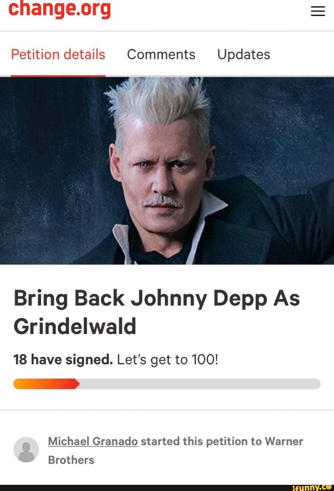Petition details Comments Updates Bring Back Johnny Depp As Grindelwald