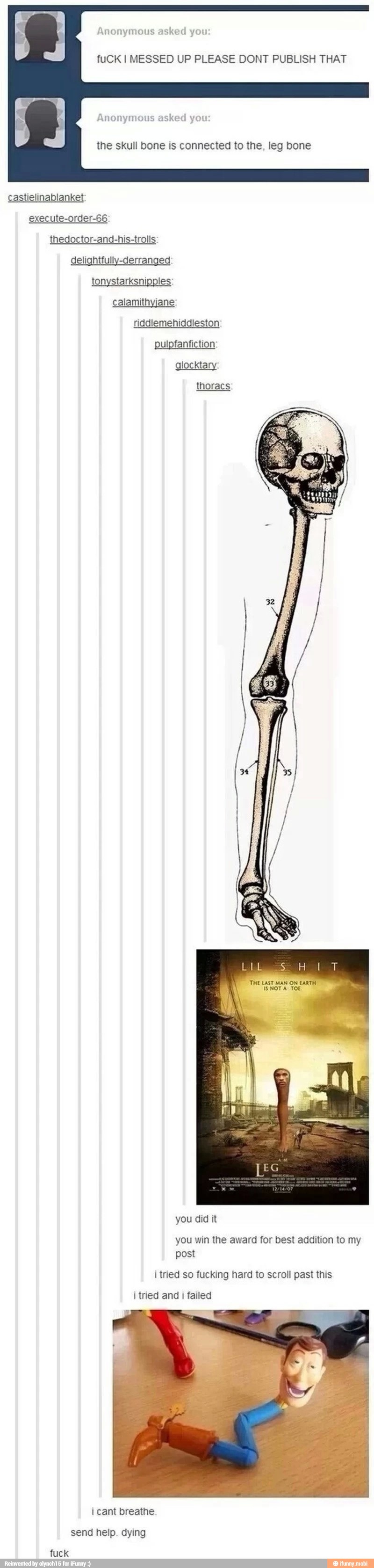 rely
the skull bone is connected to the, leg bone
castielinablanket
execute-order-66
thedoctor-and-his-trolls
delightfully-derranged