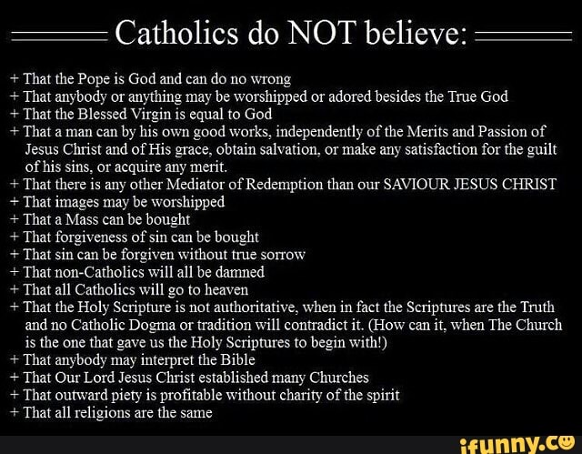 Catholics do NOT believe: That the Pope is God and can do no wrong That ...