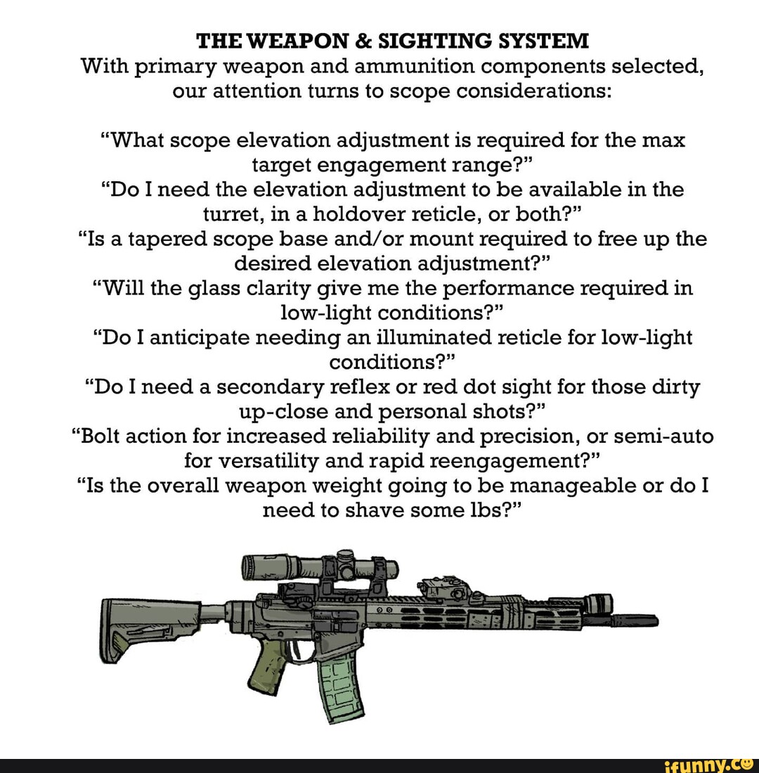 THE WEAPON & SIGHTING SYSTEM With primary weapon and ammunition