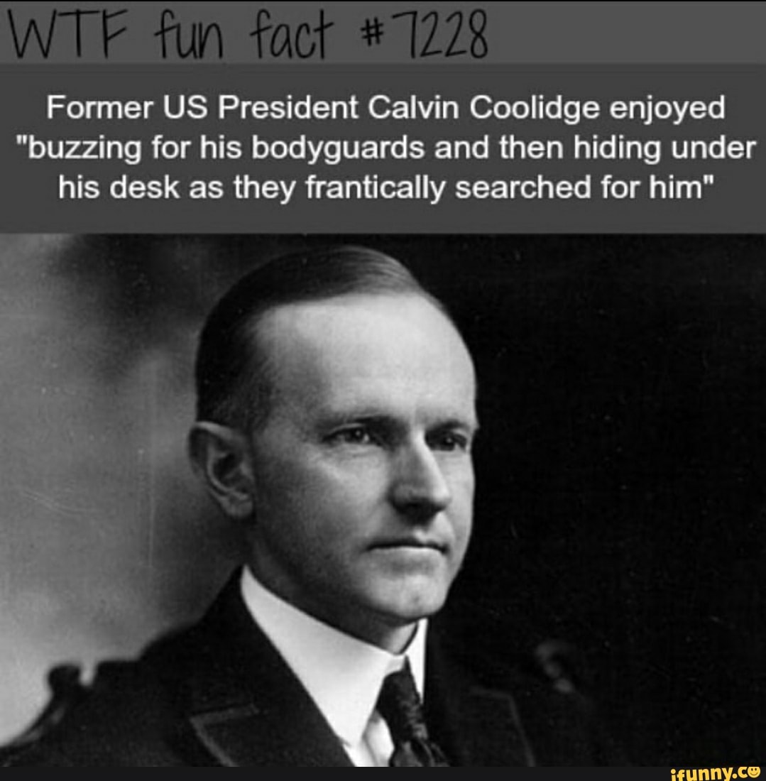 Former US President Calvin Coolidge enjoyed
"buzzing for his bodyguards and then hiding under his desk as they frantically searched for him"