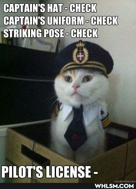CAPTAIN'S HAT - CHECK CAPTAIN'S UNIFORM - CHECK STRIKING POSE - CHECK
PILOT'S LICENSE -