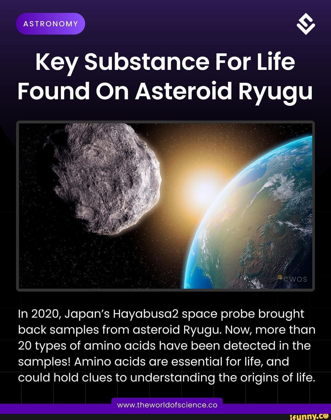 ASTRONOMY Key Substance For Lite Found On Asteroid Ryugu In 2020, Japan's Hayabusa2 space probe