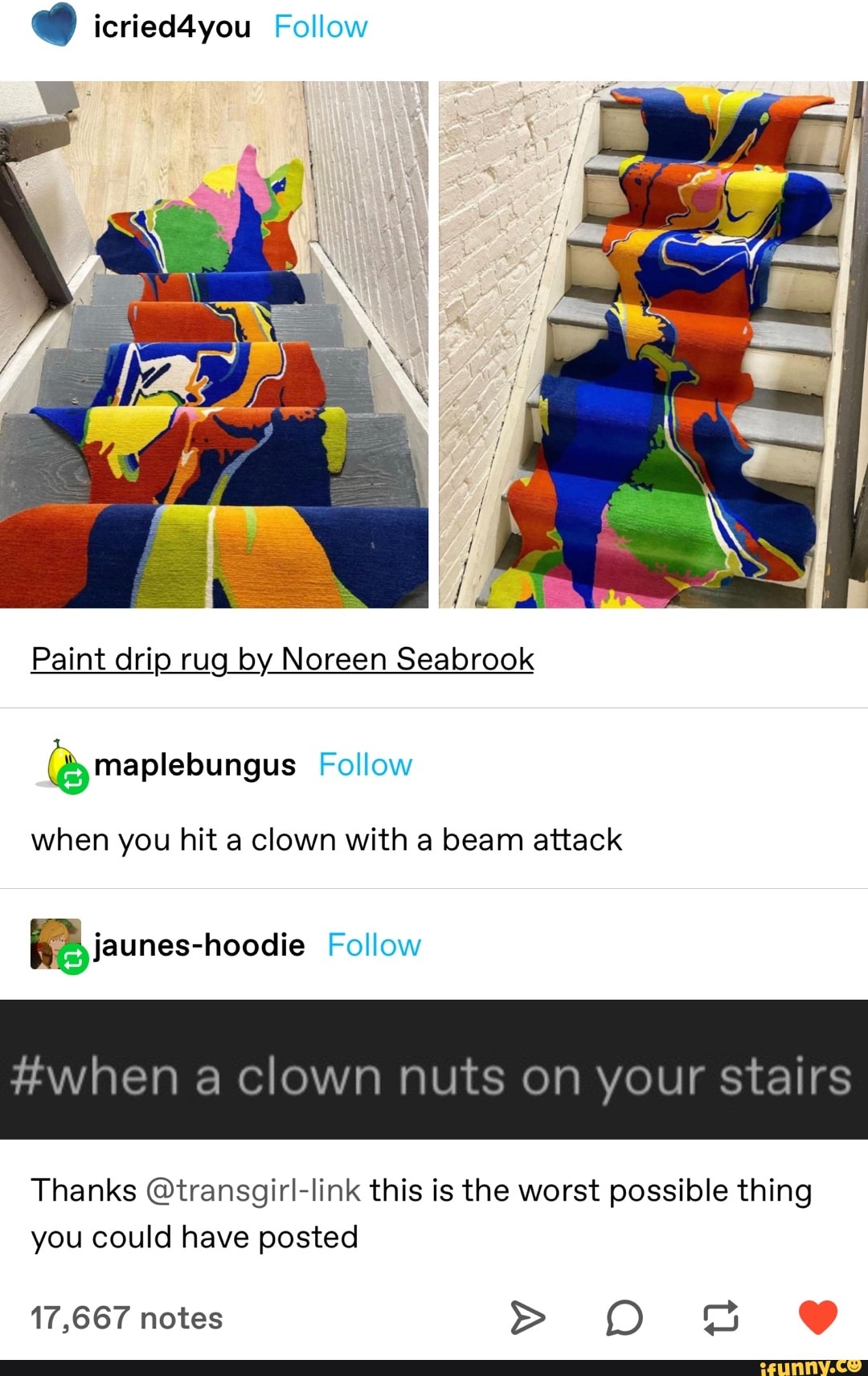 Icried4you Follow Paint drip rug by Noreen Seabrook Maplebungus Follow