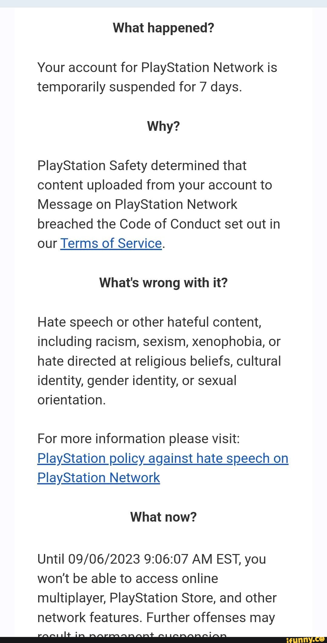 Account suspension playstation