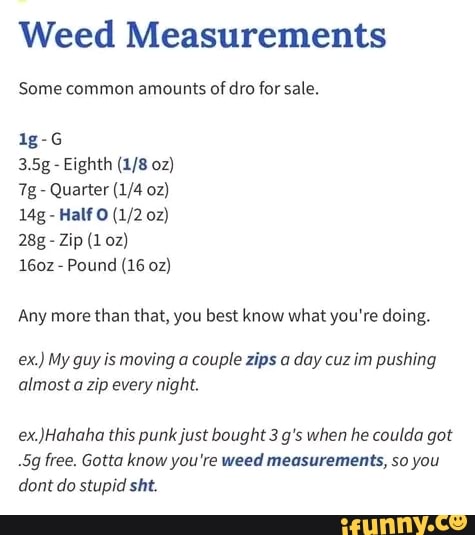 Weed Measurements Some common amounts of dro for sale. 1g-G 3.5g ...