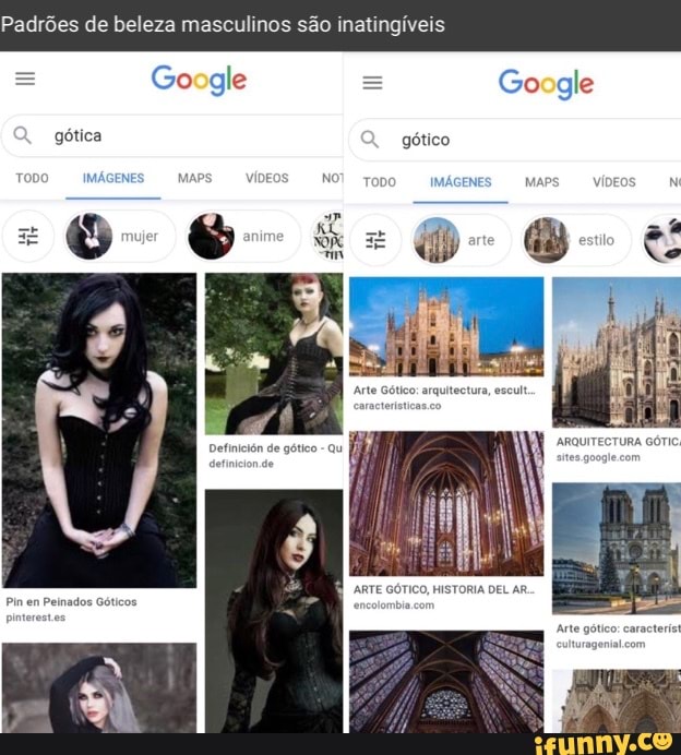 Padrões de beleza masculinos são inatingíveis
Google
gótica gótico