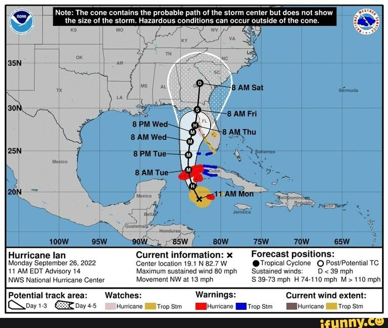 Note: The cone contains the probable path of the storm center but does ...