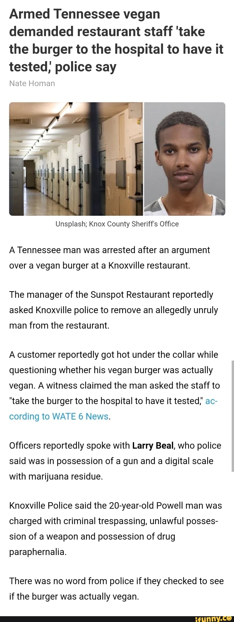 Armed Tennessee Vegan Demanded Restaurant Staff take The Burger To The armed-tennessee-vegan-demanded-restaurant-staff-take-the-burger-to-the