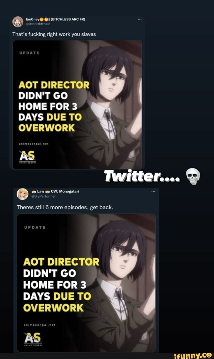 Overwork Causes Attack On Titan Director To Go Home After 3 Days 🙇 : r/ anime