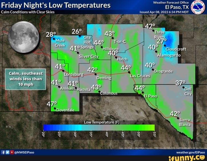 Weather Forecast Office Friday Night's Low Temperatures EI Paso, TX
