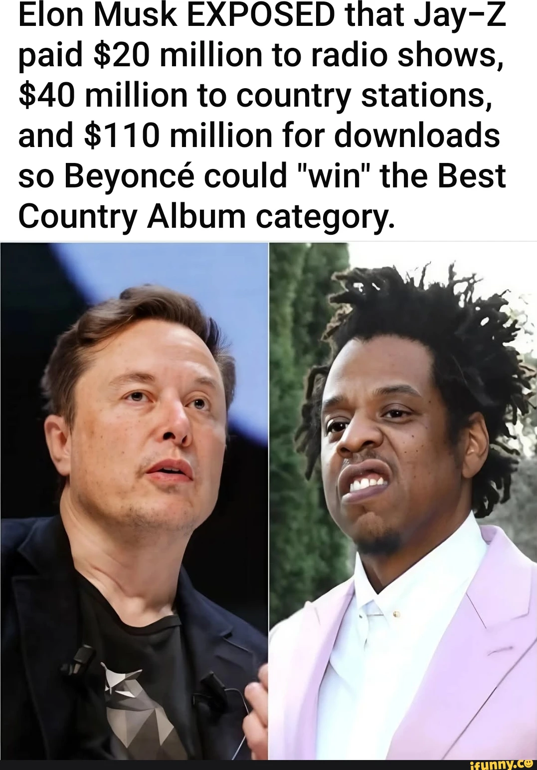 Elon Musk EXPOSED that Jay-Z paid $20 million to radio shows, $40 million to country stations, and $110 million for downloads so Beyonce could "win" the Best Country Album category.