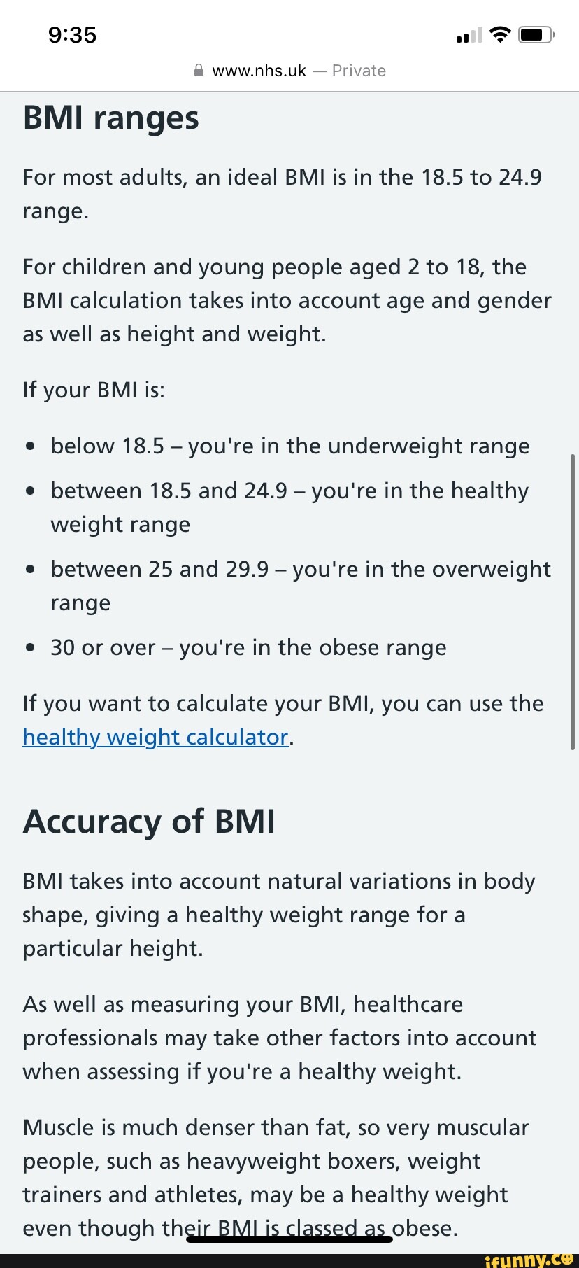  www.nhs.uk Private BMI ranges al For most adults, an ideal BMI is