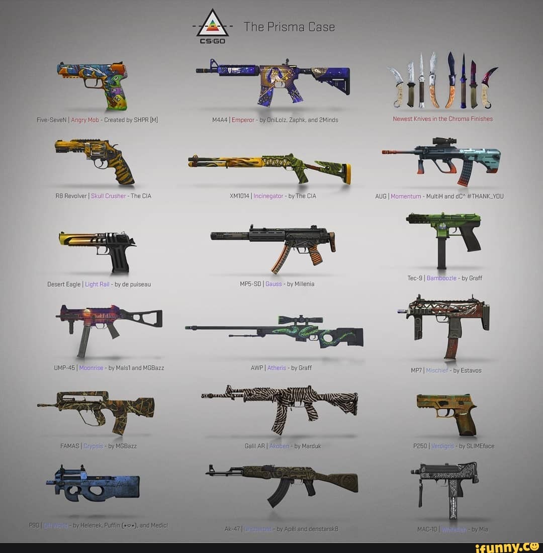 Newest Knives in the Chroms Finishes
Skull Crusher-The ClA XMI014 I Incineg
AUG I Momentum - Multi and d* #THANK _YOU,
Tec-8 I by Graft
Besert Eagle I Light Rall - by de puiseau MP5-SD I
by Millenia
MP-45 I Moonrise -by Malst and MGBazz AWP Atheris by Graff Me7I Mischiee by Estaves