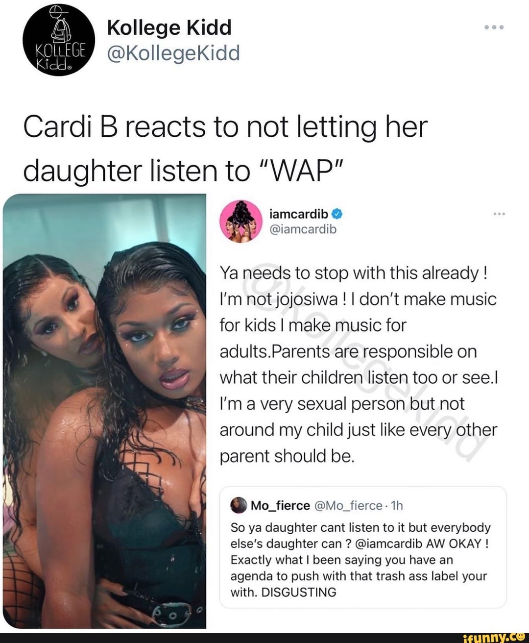 Kollege Cardi B Reacts To Not Letting Her Daughter Listen To Wap Iamcardib Iamcardib Ya Needs