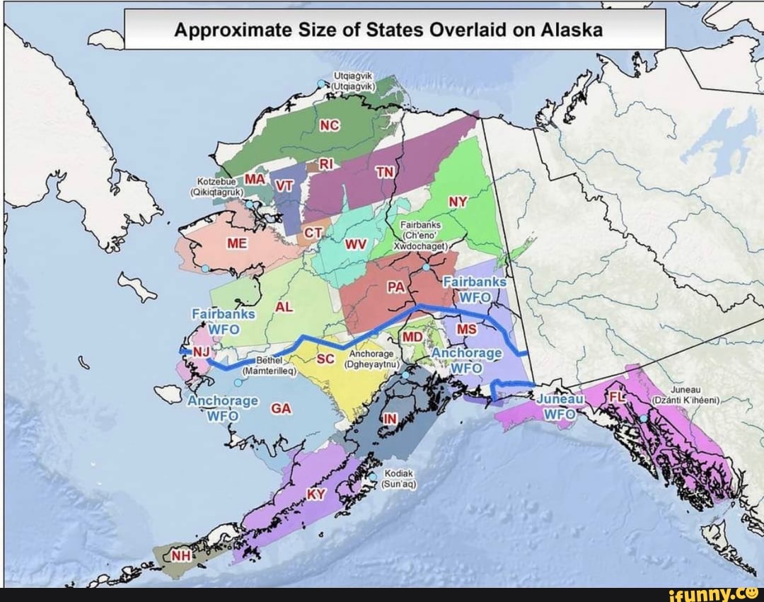 Approximate Size of States Overlaid on Alaska I CA Uiqiagvik NY ...