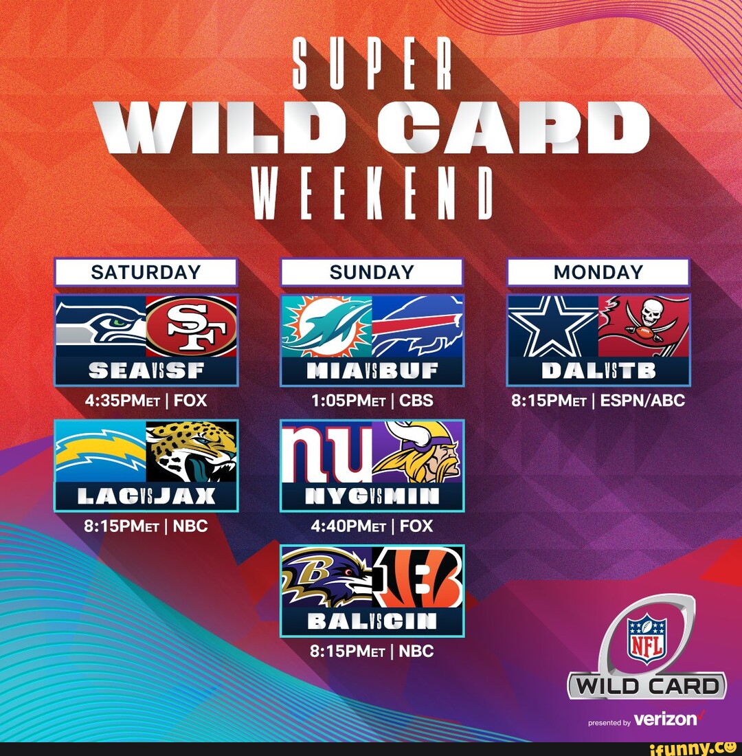 WILD CARD WEEKEND SATURDAY SUNDAY I MONDAY I I SEAIUSF MIA BUF I FOX I