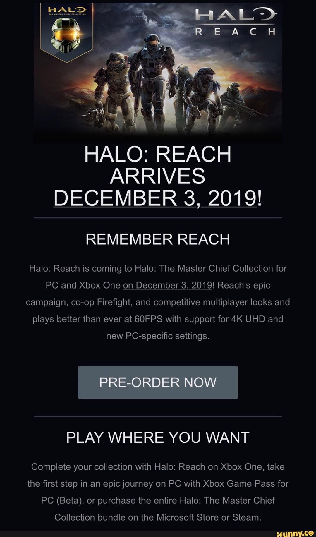 HALO REACH ARRIVES DECEMBER 3, 2019! REMEMBER REACH Halo Reach is