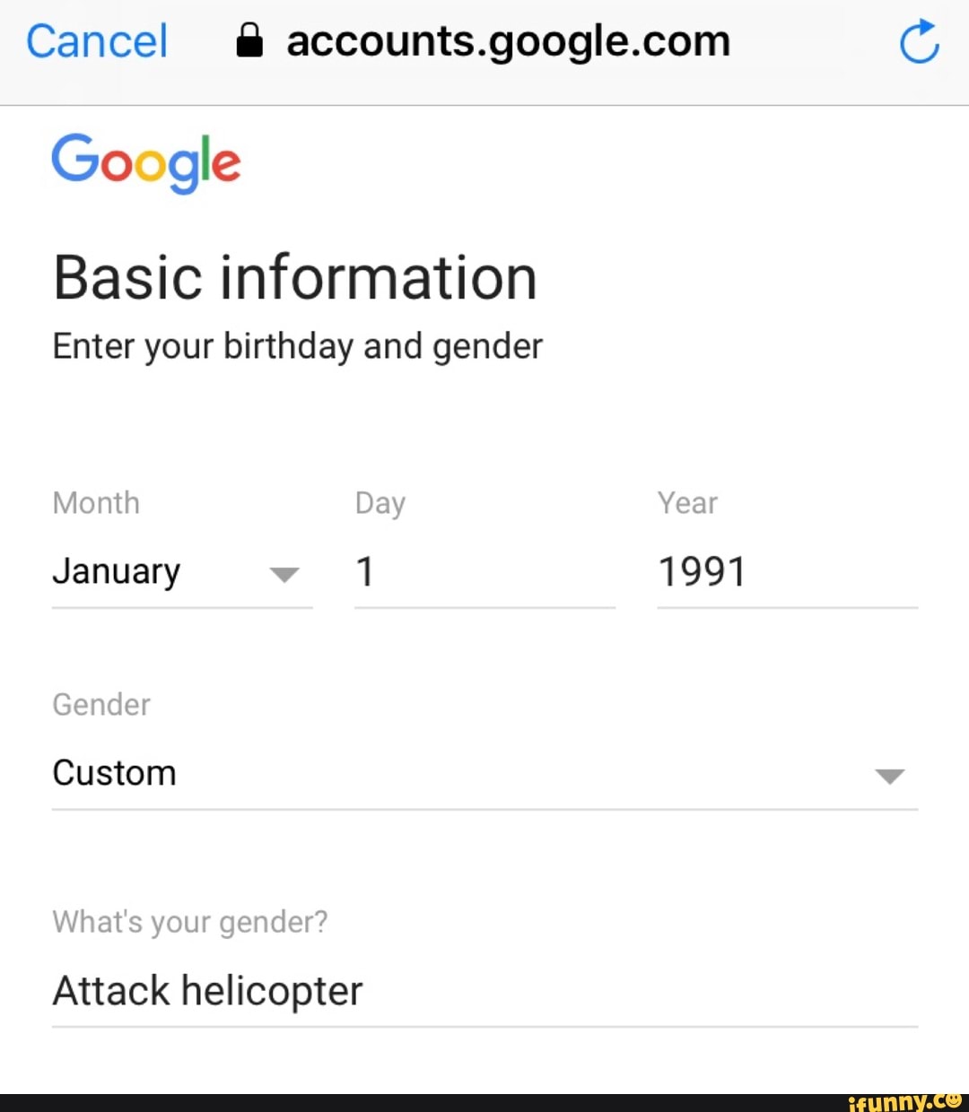Cancel B Accounts.google.com Go Gle Basic Information Enter Your ...