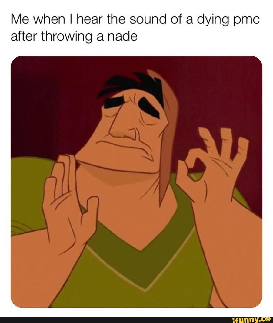 Me when I hear the sound of a dying pmc
after throwing a nade