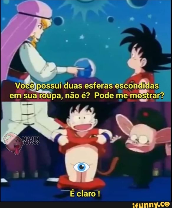 possui duas esferas escondidas em sua roúpa, não é? Pode me mostrar?
É claro!