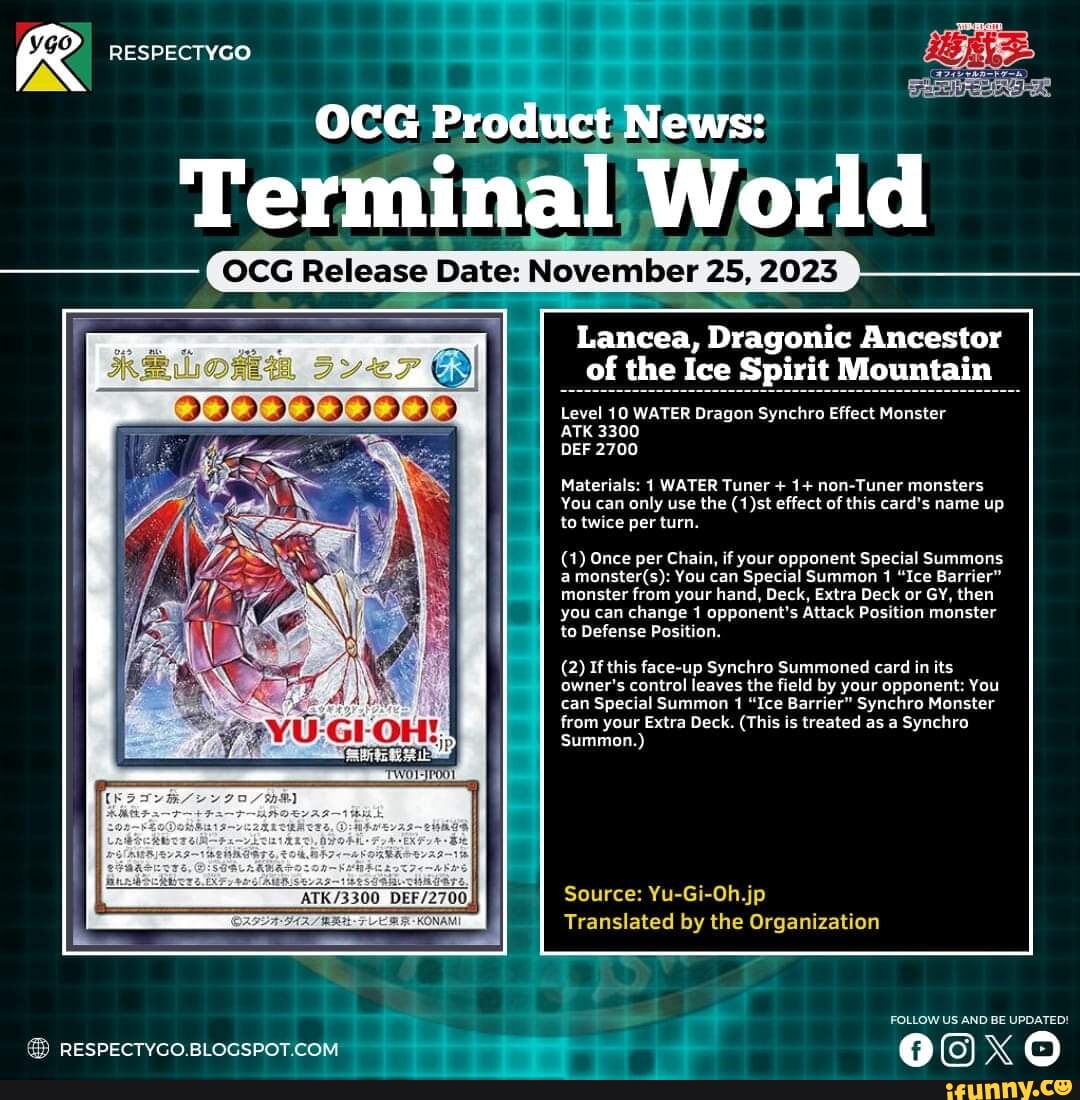 R RESPECTYGO OCG Product News: Terminal World Release Date: November Lancea, Dragonic Ancestor of the Ice R RESPECTYGO OCG Product News: Terminal World Release Date: November Lancea, Dragonic Ancestor of the Ice