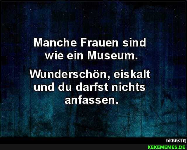 Manche Frauen sind wie ein Museum.
Wunderschön, eiskalt und du darfst nichts anfassen.
