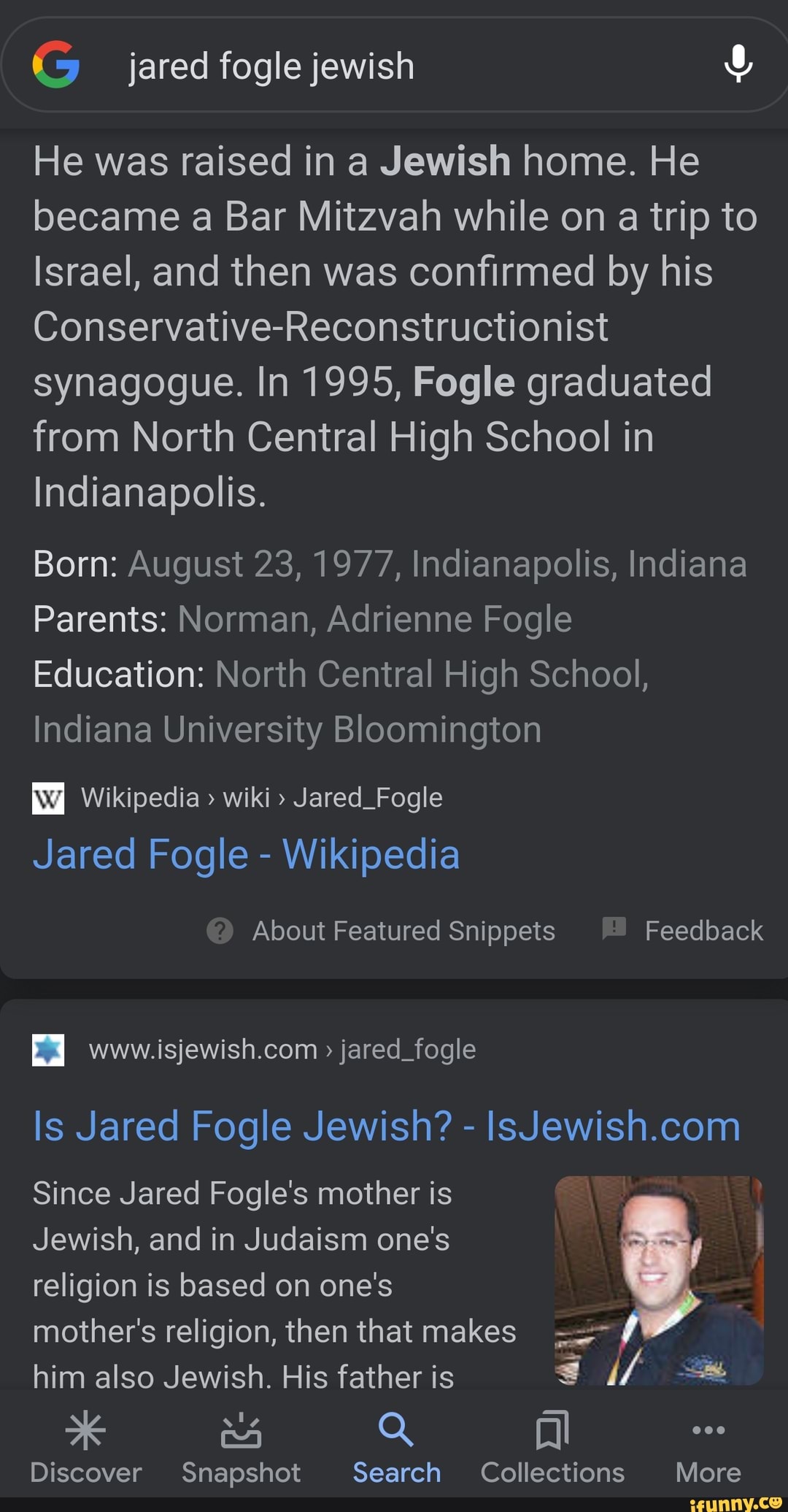 Jared fogle jewish He was raised in a Jewish home. He became a Bar Mitzvah  while