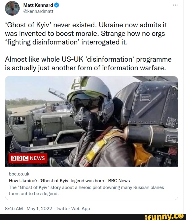 Matt Kennard 'Ghost Of Kyiv' Never Existed. Ukraine Now Admits It Was ...