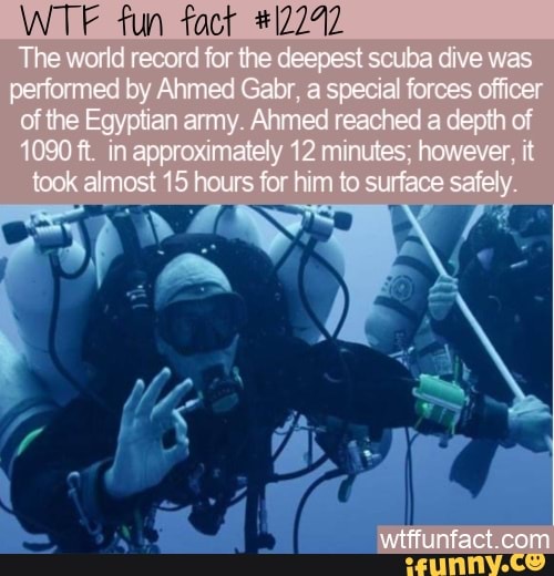 Fun The world record for the deepest scuba dive was by Ahmed Gabr, a
