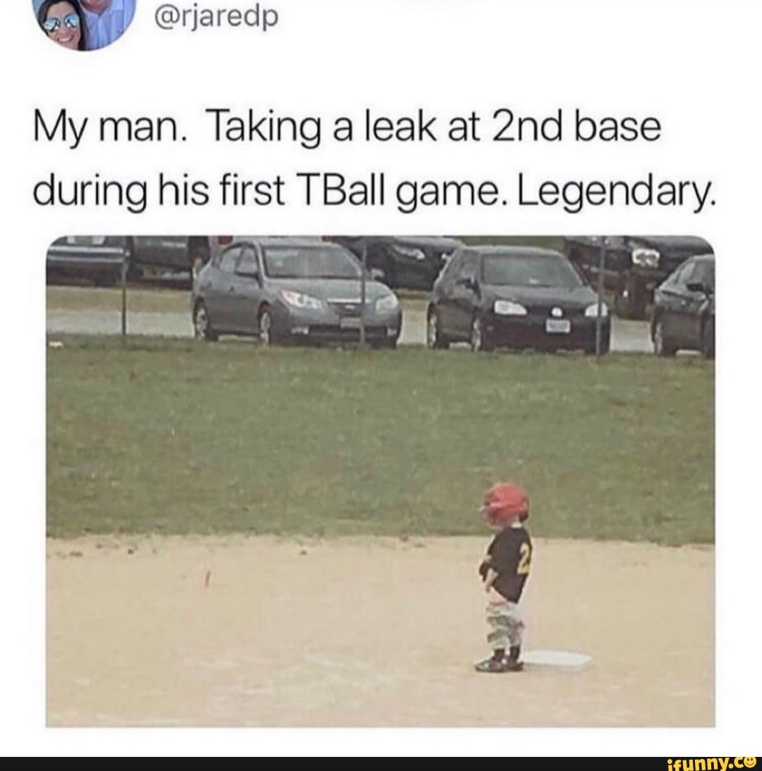 My man. Taking a leak at 2nd base during his first TBaII game ...