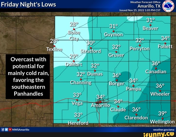 Weather Forecast Office Friday Night's Lows Amarillo, TX Boise Guymon