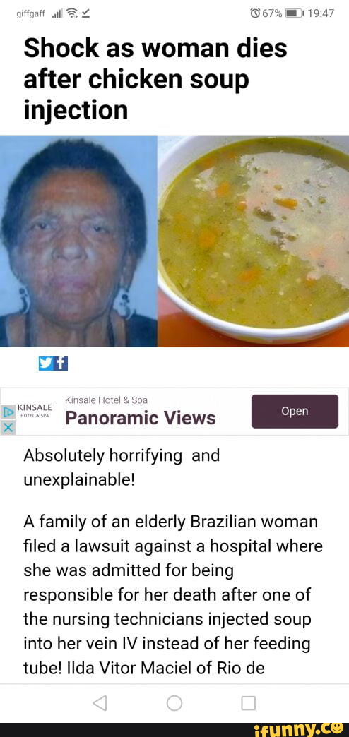 67% Shock as woman dies after chicken soup injection Kinsale Hotel