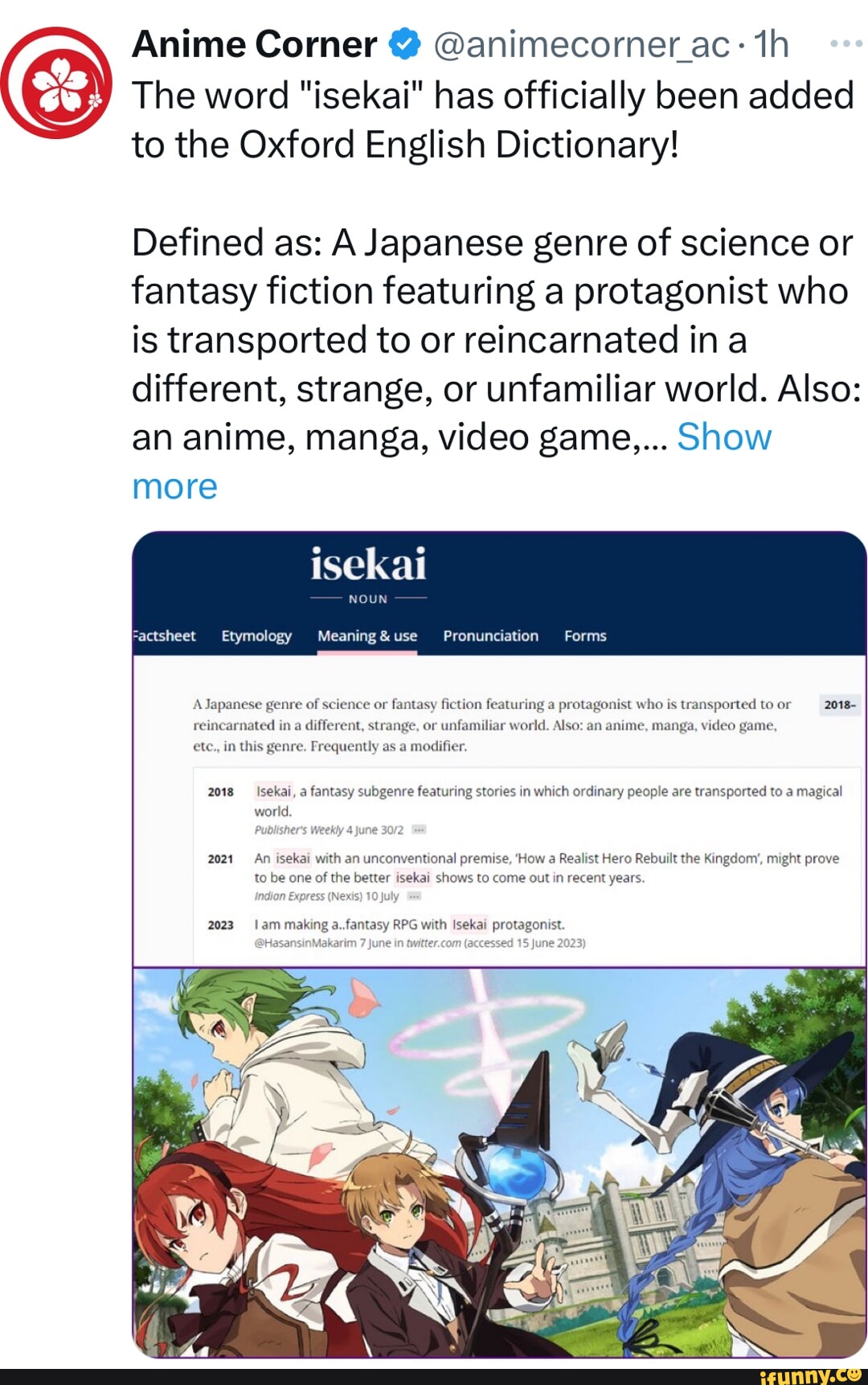 Anime Corner animecorner.ac th The word "isekai" has officially been